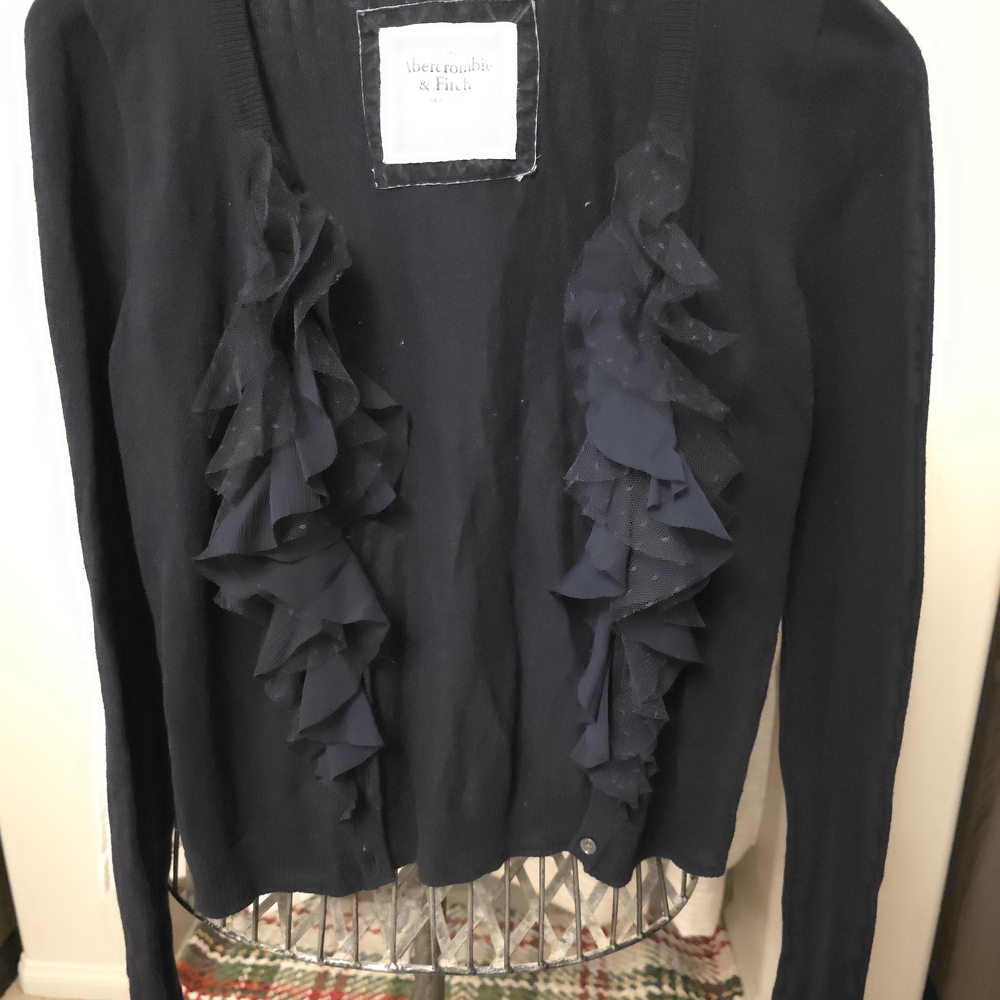 Abercrombie & Fitch Black V-Neck Sweater with Ruffles